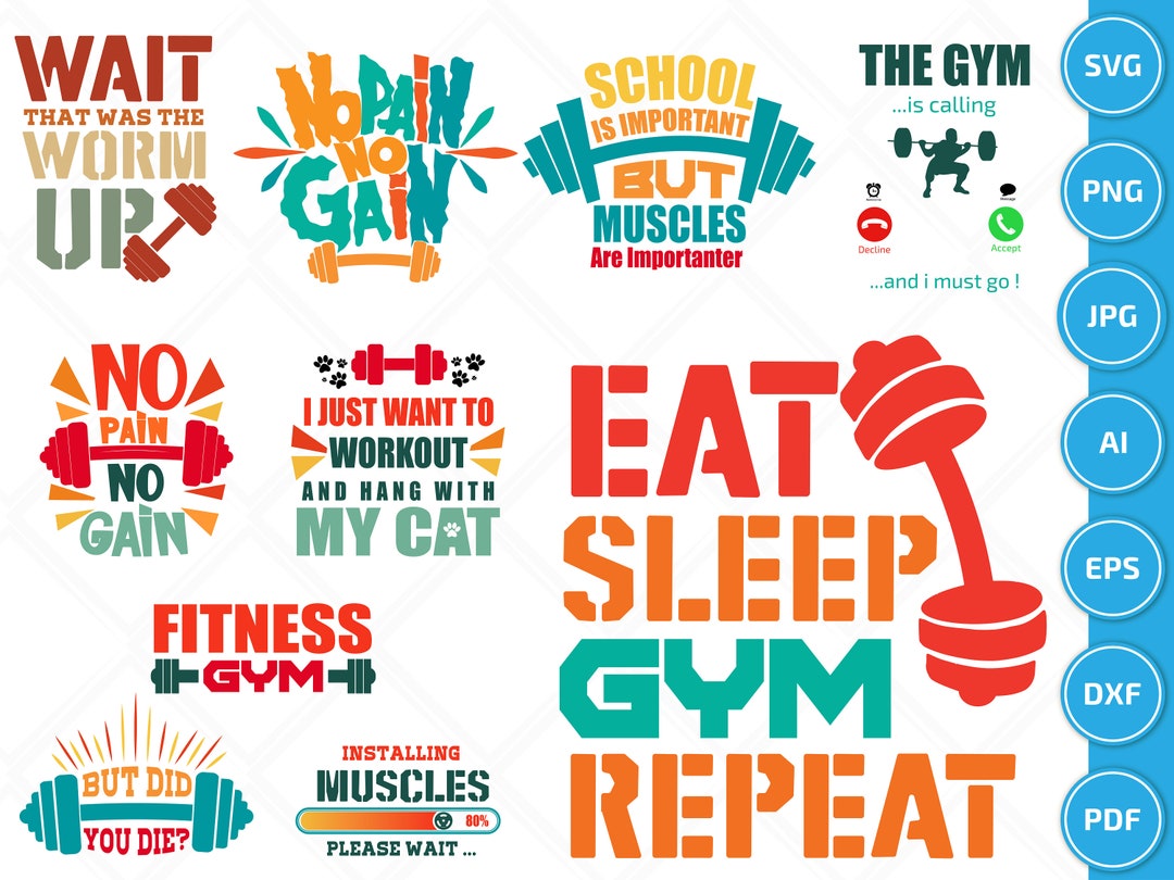 GYM Bundle Svg Png dxf No Pain No Gain Svg Eat Sleep Gym - Etsy Österreich