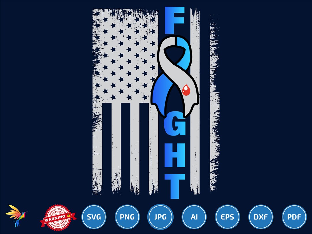 Fight Diabetes Svg, Blue Ribbon Svg, USA Flag Svg, Fight Flag, Diabetes