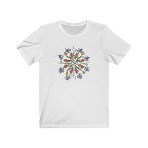 Flowers II Mandala - Coleus, Iris, Lily and Tulip - One Of My Things - Unisex Jersey Short Sleeve Tee