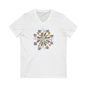 Flowers II Mandala - Coleus, Iris, Lily and Tulip -  One Of My Things - Unisex Jersey Short Sleeve V-Neck Tee