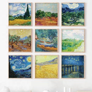 Van Gogh Set of 9 Square Wall Art, Impressionist Nature Prints | Printable Digital Wall Art Download | 8x8 10x10 12x12 Square