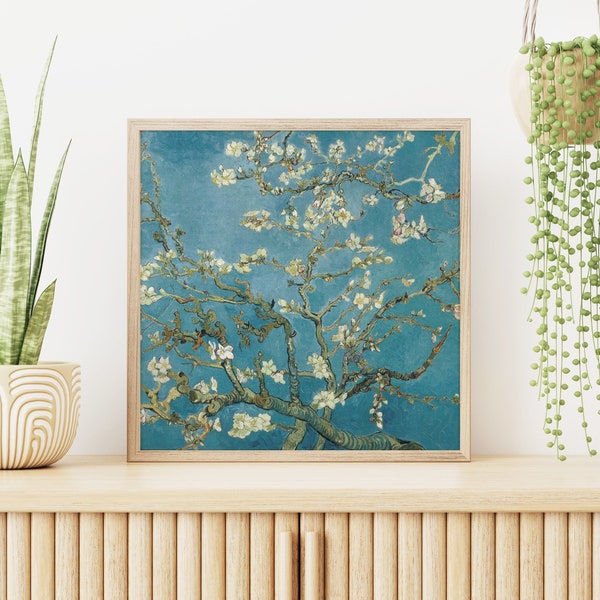 Almond Blossom Van Gogh Square Wall Art, Impressionist Nature Flowers Print | Printable Digital Art Download | 8x8 10x10 12x12 Square