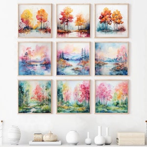 Abstract Watercolor Landscape Set of 9 Square Print | Printable Wall Art | Digital Download | 8x8 10x10 12x12 Square Print