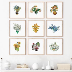 Van Gogh Flowers Minimalist Fine Art Square Set of 9 Square Print | Printable Wall Art | Digital Download | 8x8 10x10 12x12 Square Print