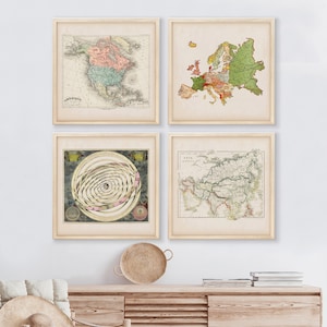 Juego de 4 impresiones de mapas cuadrados vintage, arte de pared imprimible, descarga de arte digital, mapa del mundo de 8x8, 10x10 y 12x12.