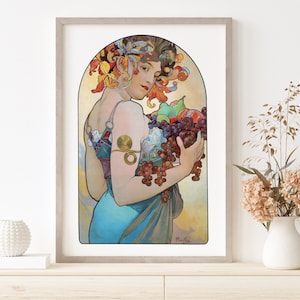 Alphonse Mucha Art Nouveau Woman with Fruit Print Digital Download
