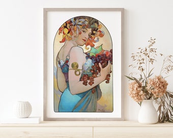 Alphonse Mucha Art Nouveau Woman with Fruit Print Digital Download