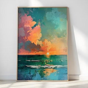 Abstract Sunset Landscape Wall Art, Colorful Printable Art | Digital Download | Modern Minimalist Beach Sunset Printable Wall Art