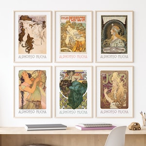 Art Nouveau Women Poster Collection Set of 6 Prints by Alphonse Mucha, Printable Wall Art | Digital Download | Art Nouveau, Art Deco