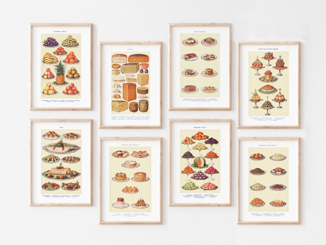 Vintage Food Posters Set of 8 Printable Wall Art Digital Download