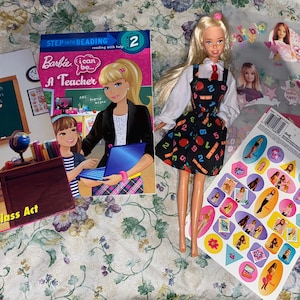 Barbie Teacher doll book bundle 90s Barbie’s 90s kids 80s kids nostalgic  toys Barbie books SandyLion stickers Mattel doll