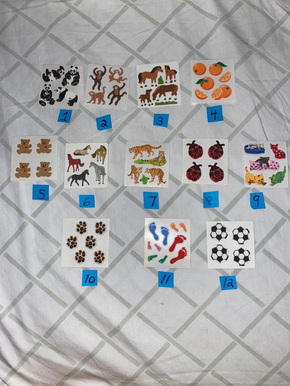 SandyLion vintage fuzzies animal stickers ~ you choose 80s kids 90s kids sticker swap sticker 80s collection sticker album paw print soccer