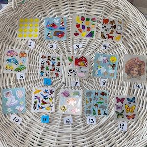 SandyLion  vintage stickers  80s and 90s cars happy face  birds animals beach lighthouse farm 80s kids 90s kids sticker album collection