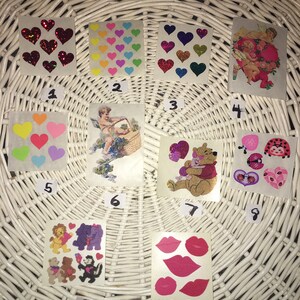 Autocollants vintage SandyLion pour la Saint-Valentin des années 80 et 90 pour enfants, collection d'albums d'autocollants prismatiques scintillants Disney floue amour coeurs lèvres Cupidon