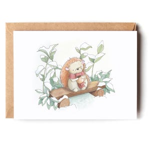 Carte postale A5 Hérisson, Carte d'anniversaire, Carte de naissance, Carte de baptême, Papeterie, Idée cadeau, Hiver
