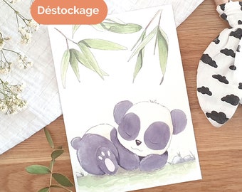 Panda watercolor postcard