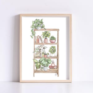 Illustrazione di giardino interno, poster e biglietto, cancelleria, idea regalo, mensola, piante, decorazione da parete per la cameretta dei bambini, formato A5