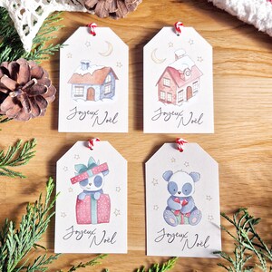 Satz von 4 Weihnachtsgeschenkanhängern Briefpapier Aquarellillustration
