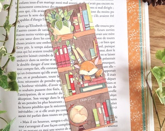 Fox watercolor bookmark in his cozy library