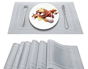 Placemats Cherry Blossom Peach Flower Garden,Set of 4 Stain Resistant Non-Slip Placemats for Dining Table,PVC Place Mats Weave Vinyl Table Mats 