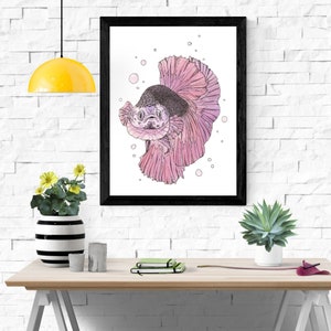 Watercolor Betta Print | Purple | download | Wall Art | Wall Decor | Digital