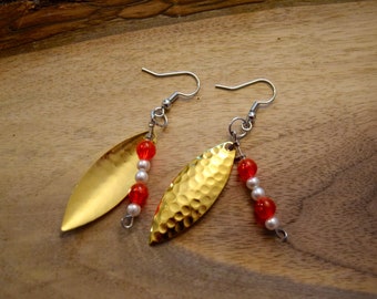 Handmade Gold Fishing Lure Earrings: Rustic Fishing Gift