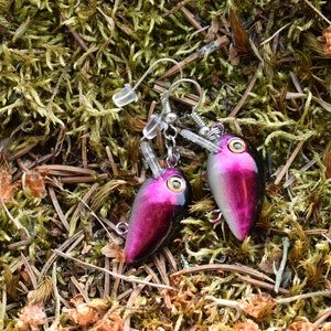 Fishing Lure Earrings | Small Earrings | Handmade Earrings | Custom Fishing Earrings | Rustic Gift | Fishing Gift | Purple