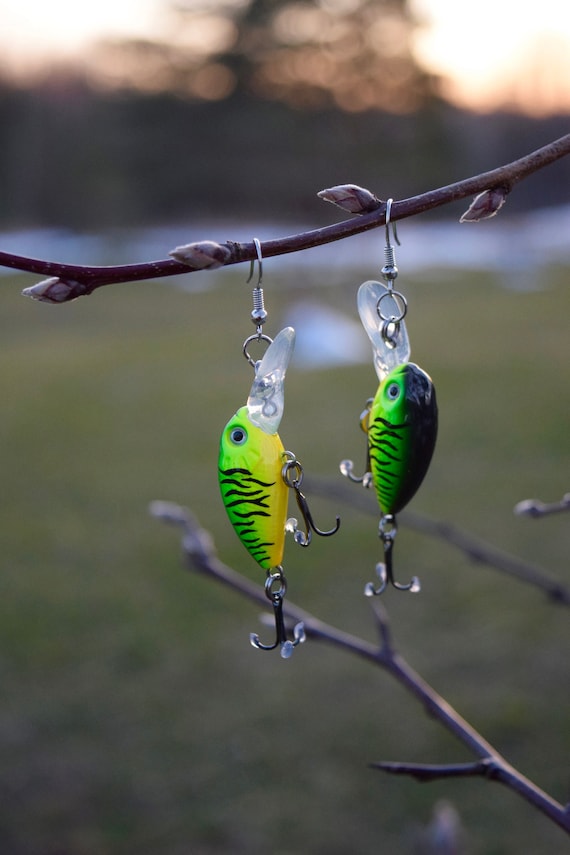 Fishing Lure Earrings Green Handmade Earrings Custom Fishing