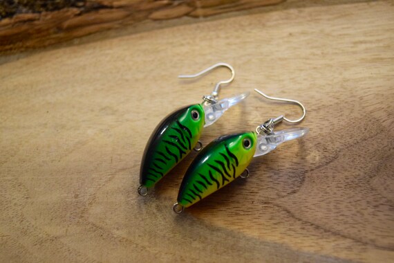 Fishing Lure Earrings Green Handmade Earrings Custom Fishing