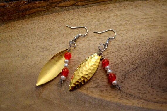 Fishing Lure Earrings Spoon Gold Long Handmade Earrings Custom Fishing  Earrings Rustic Gift Fishing Gift - Etsy