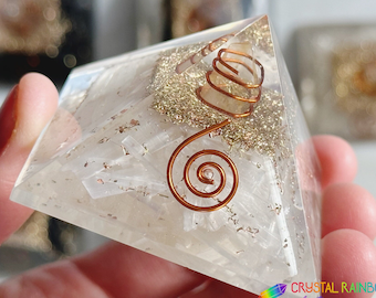Orgonite Pyramid - Selenite, Black Tourmaline, Quartz Crystal, Copper