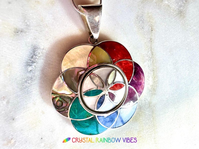 Seed of Life Sacred Geometry Necklace Rainbow Crystal Jewelry Spinner