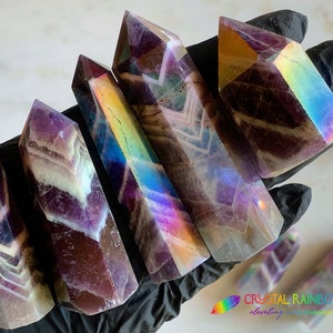 Chevron Amethyst Aura Crystal Point - Dogtooth / Dream Amethyst, Iridescent
