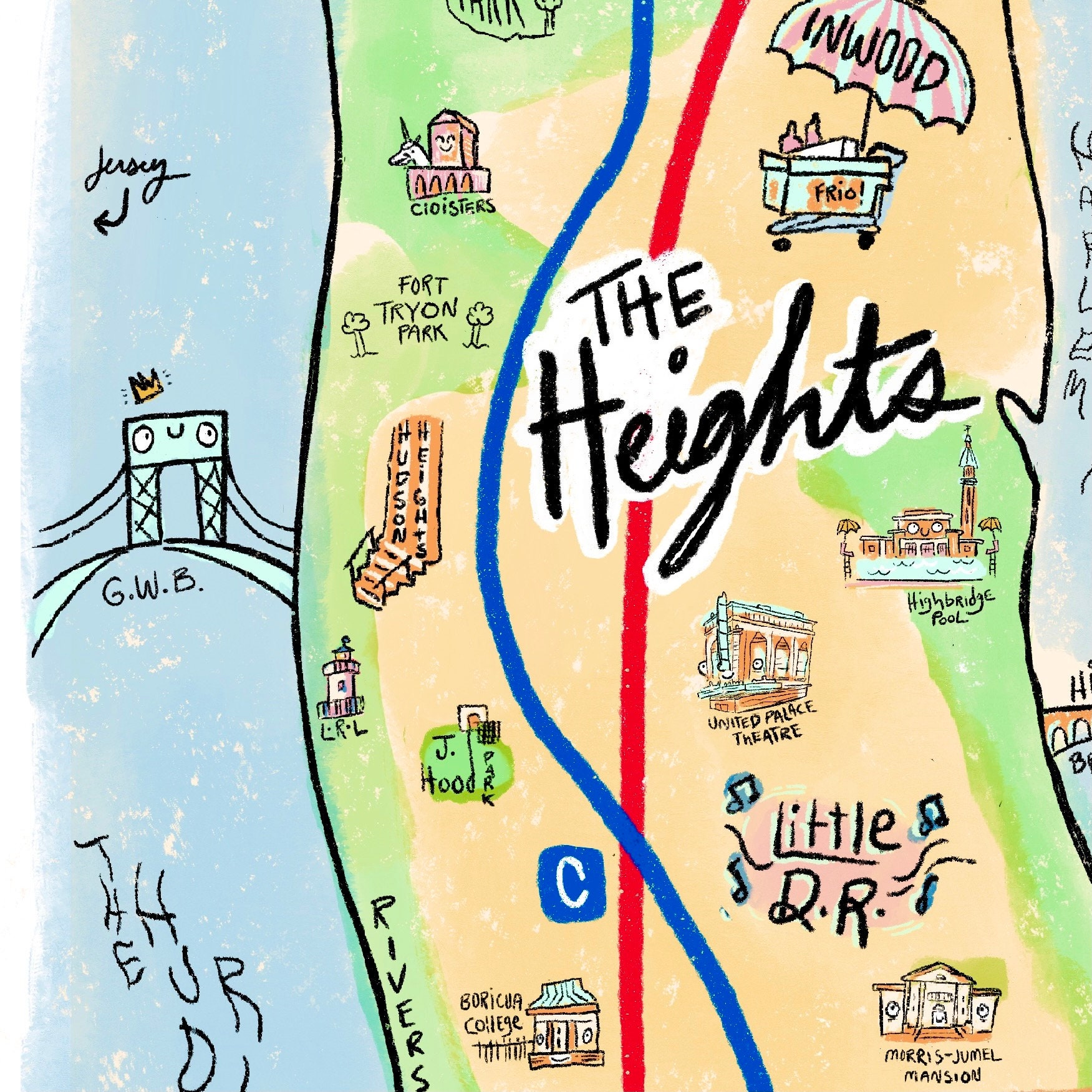 In the Heights Map, Washington Heights Art, Latino Culture Art, New York City Scene, Uptown NYC