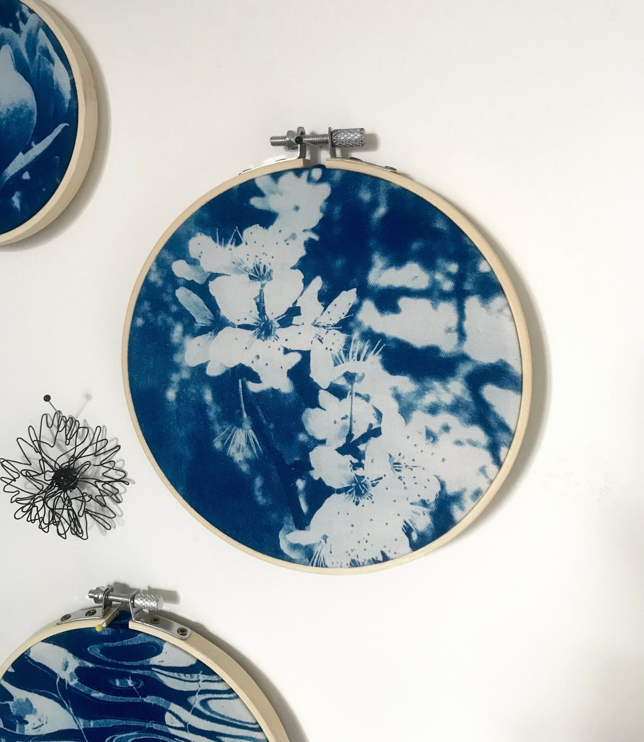 Cyanotype Fleur sur Tambour à Broder