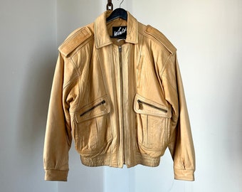 Vintage Winlit Tan Soft Leather Bomber Flight Jacket / Size M