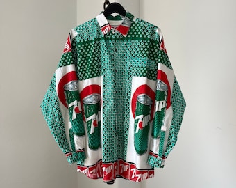7 UP All Over Vintage Stoff bedrucktes Button Down Shirt !!