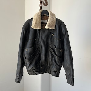 Aviator Shearling Kragen Leder Bomberjacke / Made in Italy