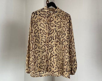 Vintage Equipment Made in France Seide Python Print Bluse Japan Größe M