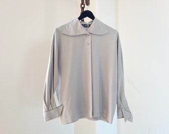 Vintage Montana Made in Italy 100% Silk Grey Blouse with Extended Collar