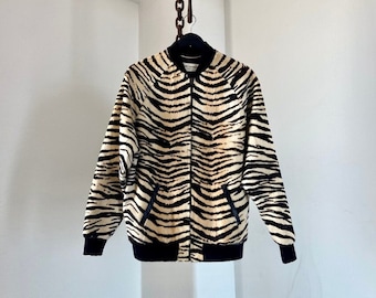 Saint Laurent Paris Tiger Print on calf Fur Bomber Teddy Jacket with black Collar