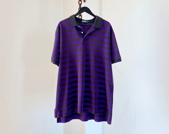 Vintage Polo Ralph Lauren Poloshirt aus 100 % Baumwolle mit Streifen – Lila Schwarz, Größe XXL