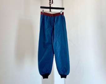 Vintage Blue Nylon Insulated Winter Pant Liner &quot;Diamond Topsticth&quot; with Elastic Waist / size S-M