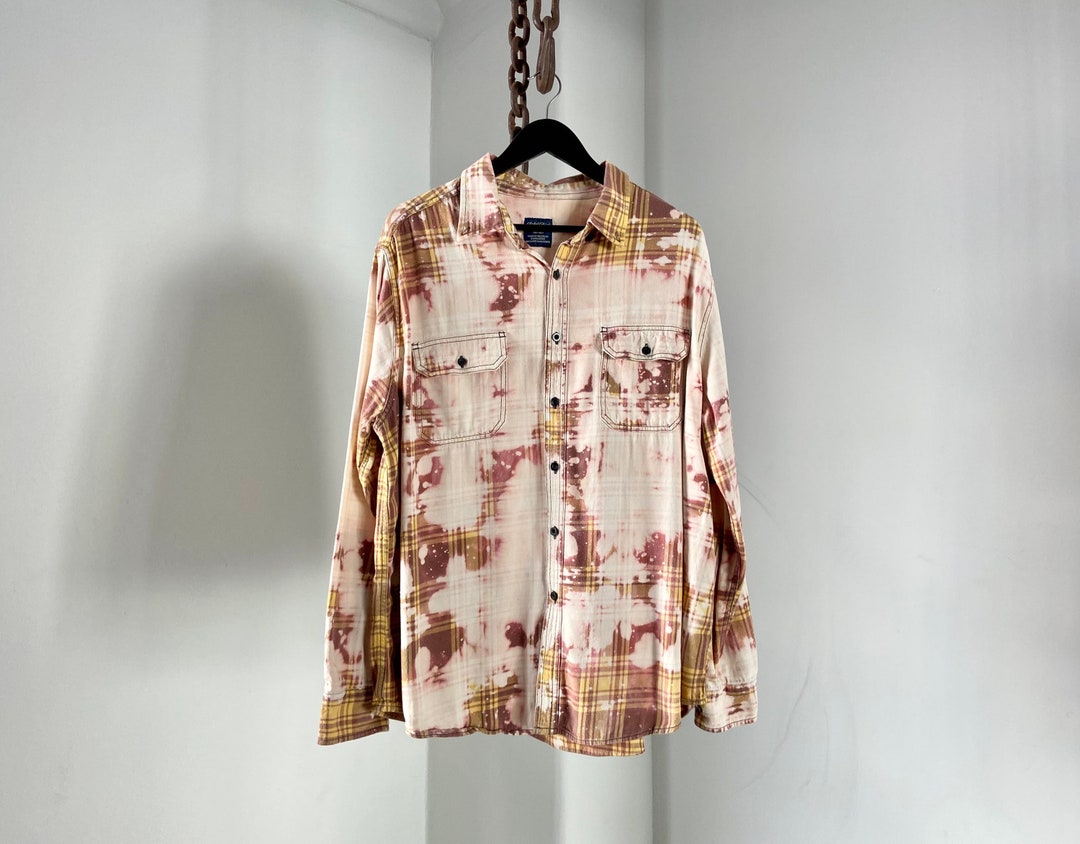 Bleach Washed Pink Plaid Shirt