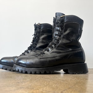 Vintage zwarte Chippewa-laarzen met vibram-neuszool en ritssluiting + vetersluiting aan de voorkant, maat 9E, VS