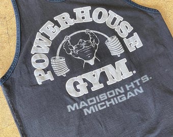 Vintage Black Powerhouse Gym Michigan Graphic Muscle Tank Top