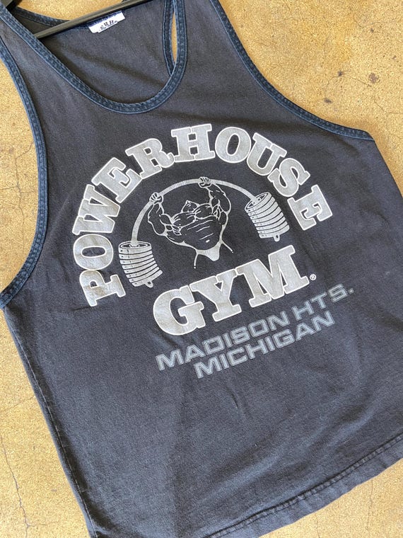 Vintage Black Powerhouse Gym Michigan Graphic Muscle Tank