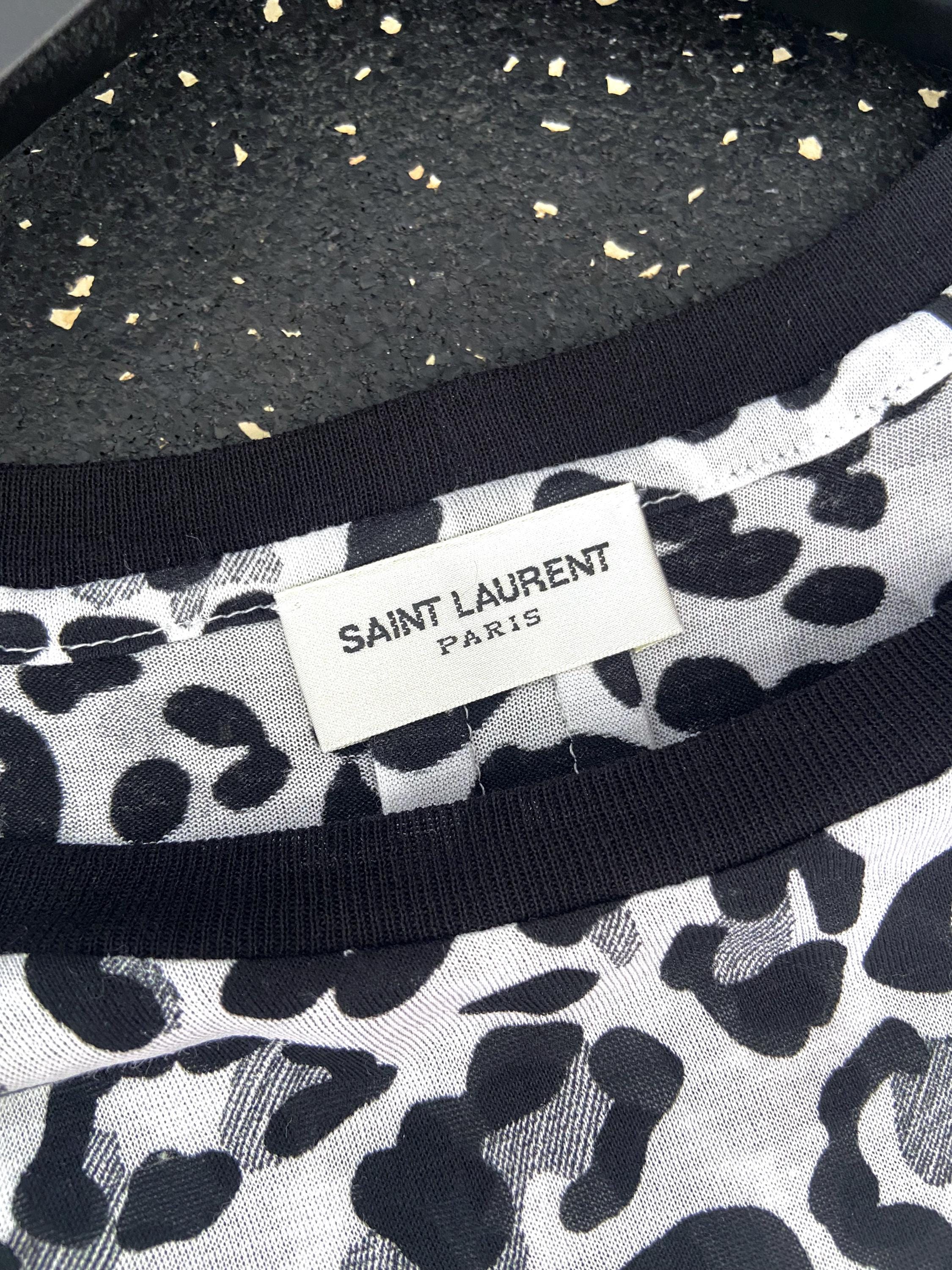 YSL - Saint Laurent Paris Black White Cheetah Print Drop Shoulder