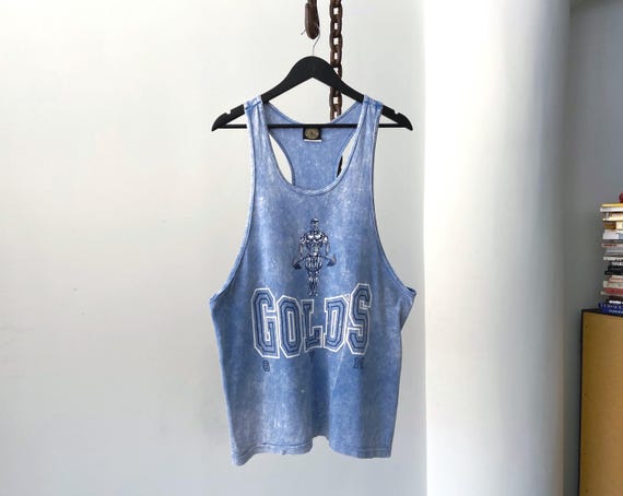 Vintage Golds Gym Graphic Stone Wash Acid Muscle Tank Top Size L