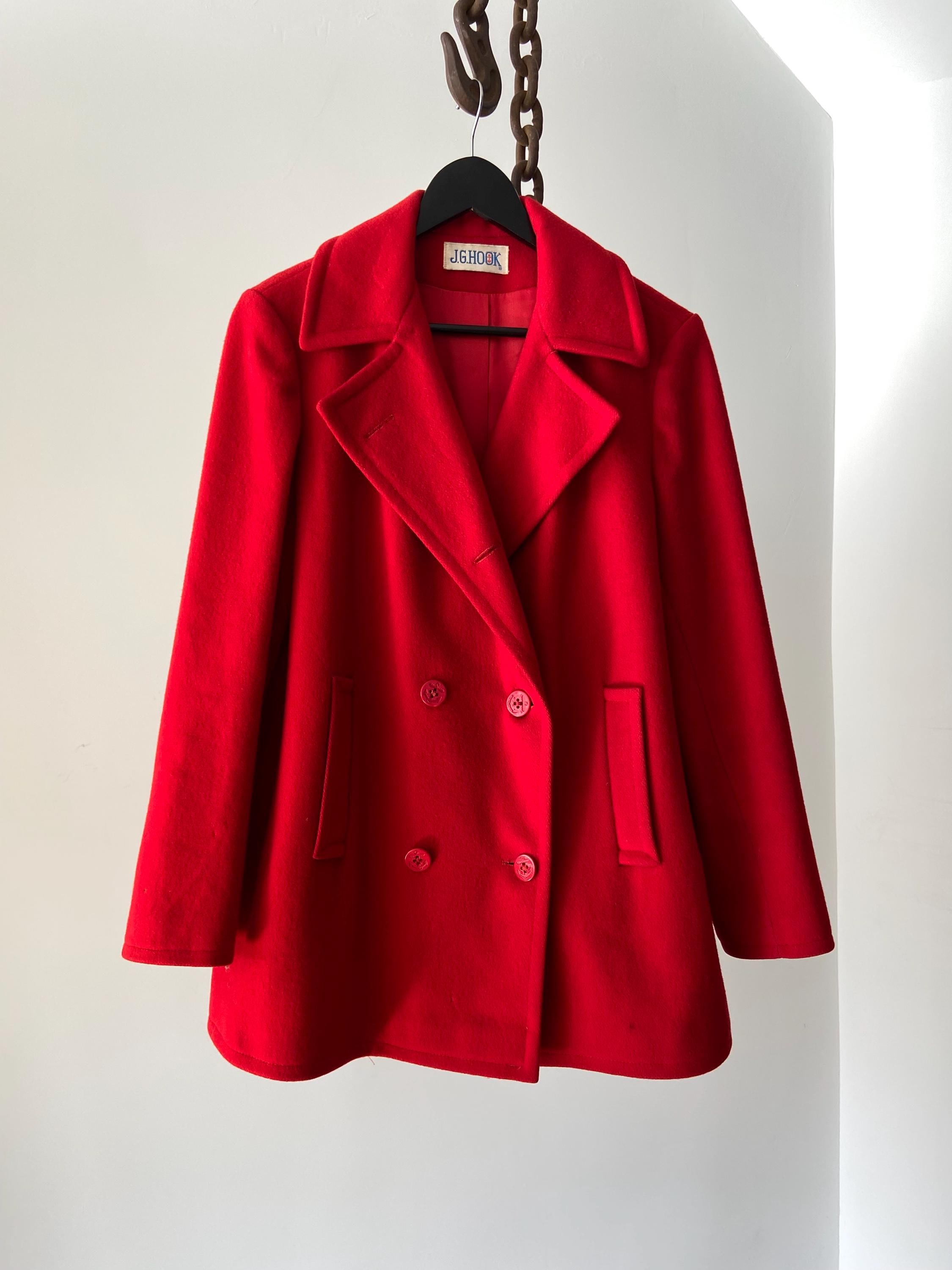 Vintage J.G. Hook Red Wool Double Breasted Peacoat Duffle Coat